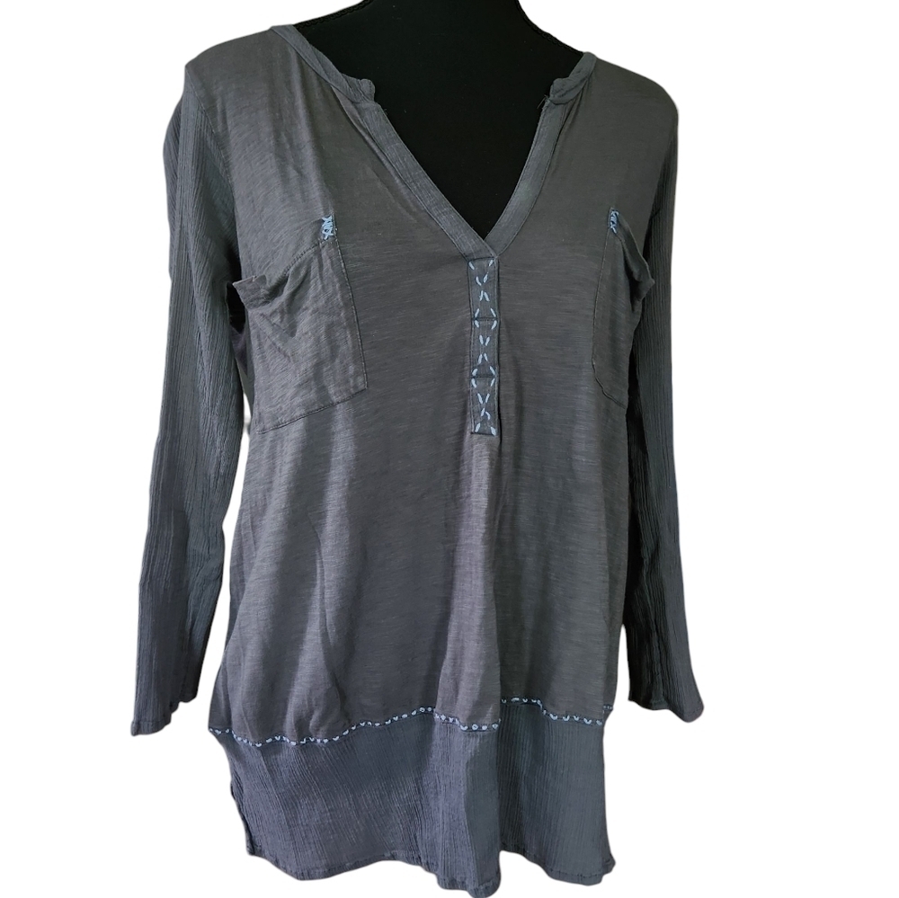 Anthropologie Lagenlook Paper Locket High Low Tunic Top Grey Oversized Sz S